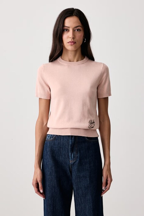 Max&Co. Sweter z krótkim rękawem damski bawełniany ONDATA różowy 2626366111200