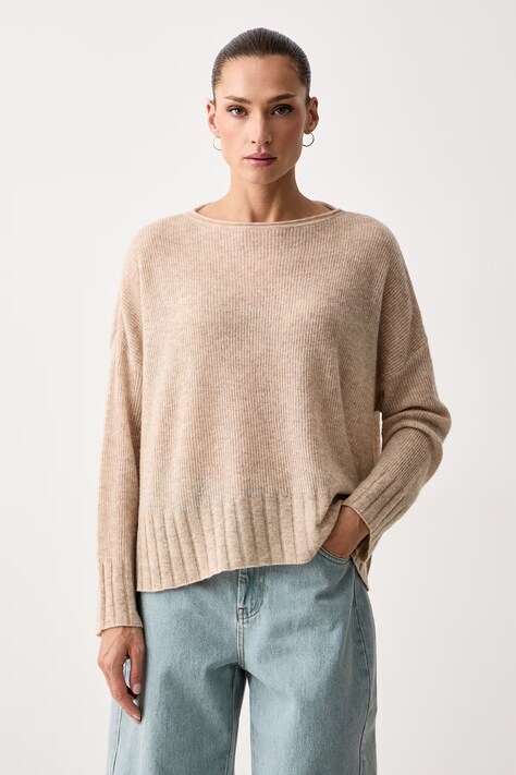 Max&Co. Sweter damski z wełną STAMPA beżowy 2626366091200