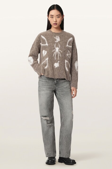 AllSaints Sweter damski z wełną CHARM brązowy W032KF