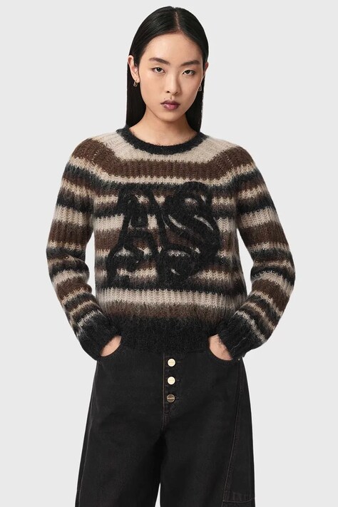 AllSaints Sweter damski z wełną REGA AS brązowy W017KF