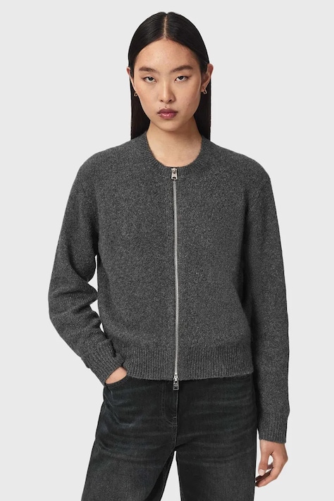 AllSaints Kardigan damski z dodatkiem wełny EFFIE szary W013KF
