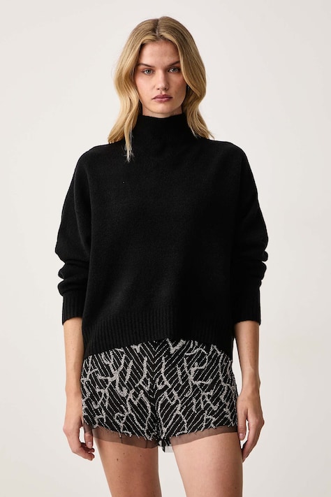 AllSaints Sweter damski z dodatkiem merino ASHA czarny W139KF