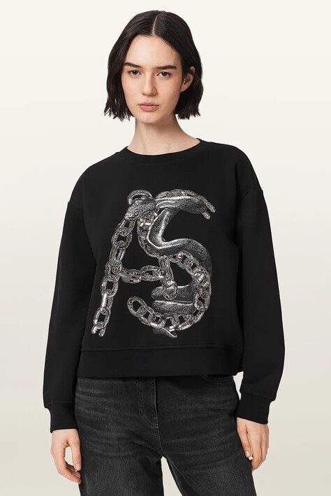 AllSaints Sweter damski z bawełną LINX PIPPA czarny W050JF