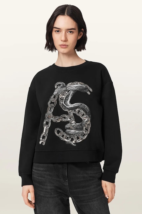 AllSaints Sweter damski z bawełną LINX PIPPA czarny W050JF