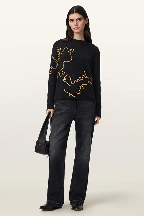AllSaints Sweter damski z wełną UNWIND czarny W033KF