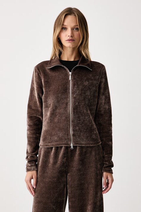 adidas Originals Sweter rozpinany damski Chenille Zip Up brązowy LF6540