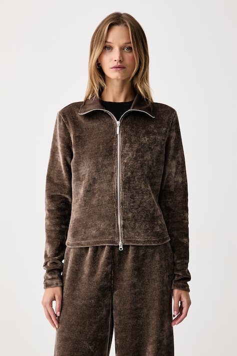 adidas Originals Πουλόβερ με κουμπιά γυναικείο Chenille Zip Up καφέ LF6540