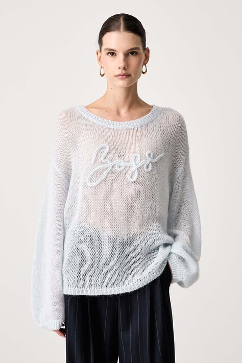 BOSS Orange Sweter damski z wełną C_Farazena niebieski 50570093