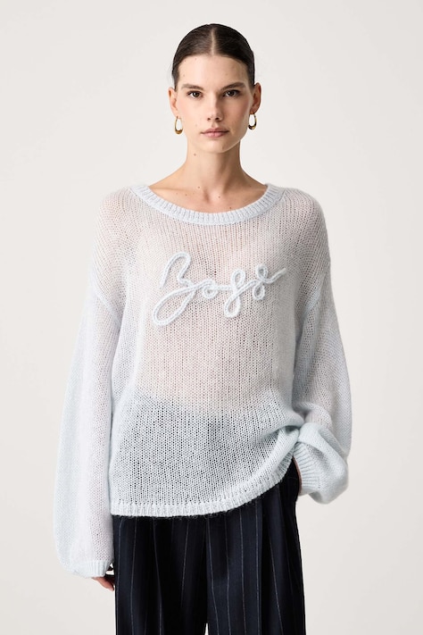 BOSS Orange Sweter damski z wełną C_Farazena niebieski 50570093