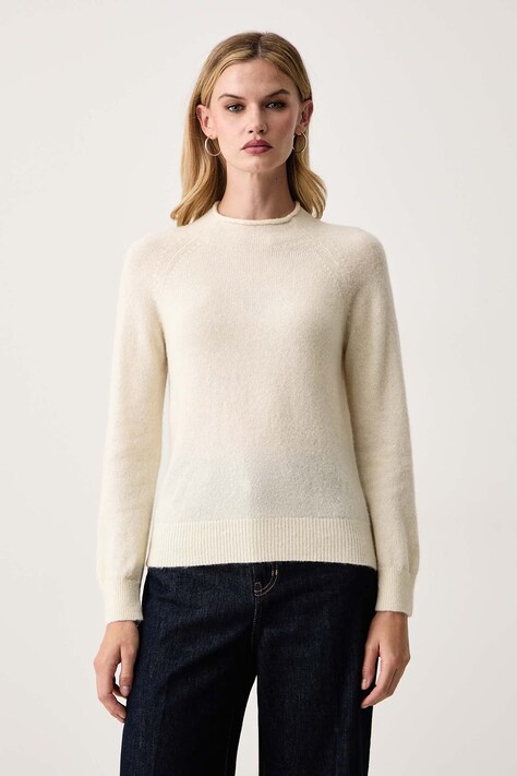 BOSS Orange Sweter damski z wełną C_Fesperanasy_1 beżowy 50569878
