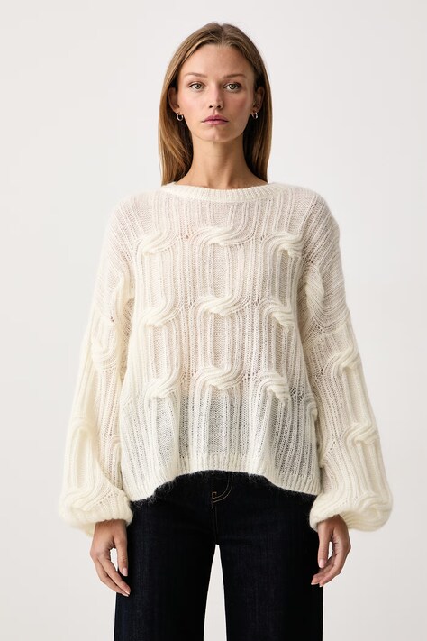 BOSS Orange Sweter rozpinany damski z wełną C_Famae biały 50569870