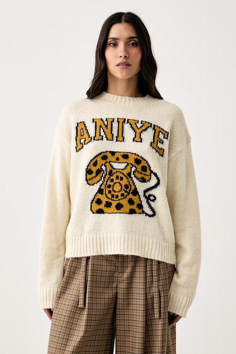 Aniye By Sweter damski z dodatkiem wełny Telephone beżowy 181504