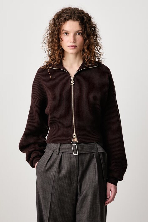 Sportmax Balco kardigan damski z dodatkiem kaszmiru brązowy 2622346022600