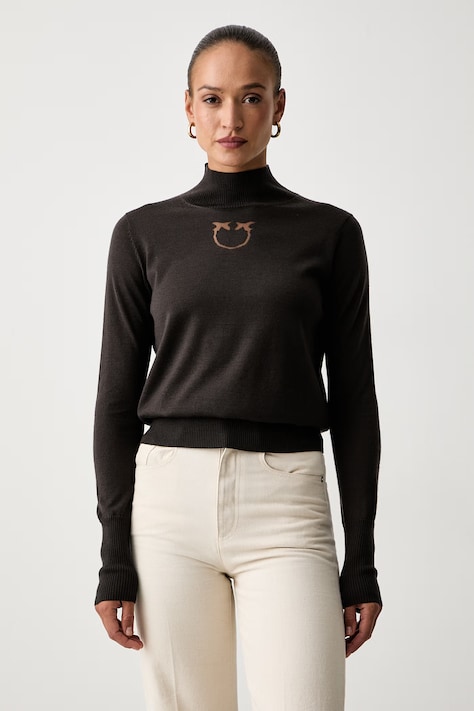 Pinko sweter damski z wełną brązowy 107921 A18M