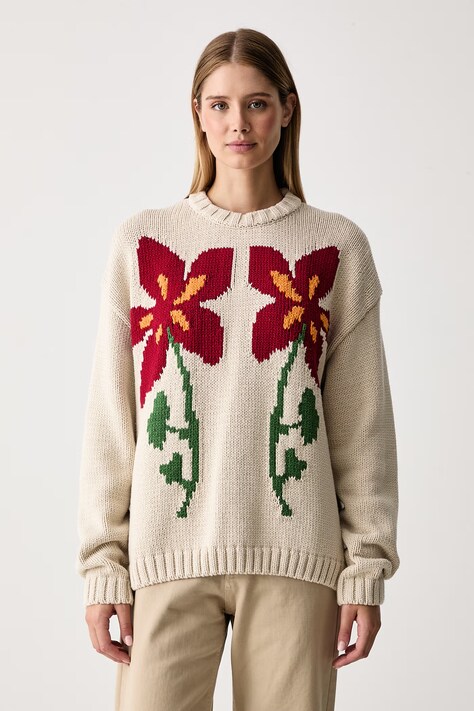 Napapijri Sweter damski z bawełną Bloom beżowy NP0A8AHTN5E1