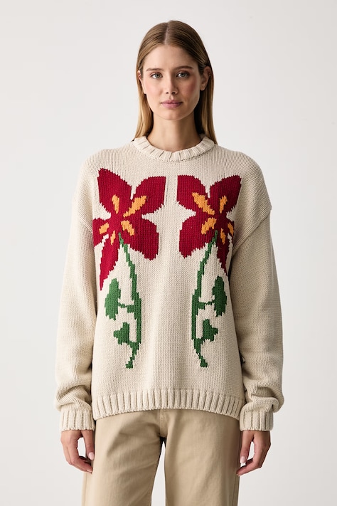 Napapijri Sweter damski z bawełną Bloom beżowy NP0A8AHTN5E1
