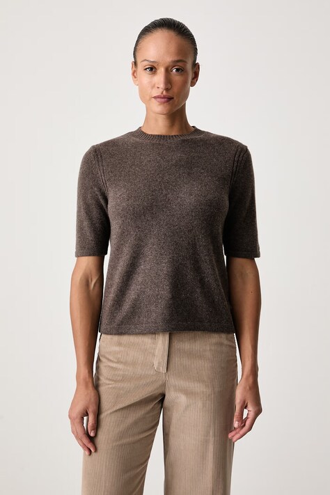 Weekend Max Mara Sweter z krótkim rękawem damski kaszmirowy WKDANANAS brązowy 2625366012600
