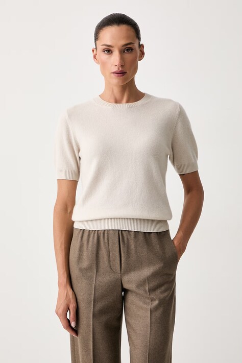 Seventy Venezia sweter z krótkim rękawem damski kaszmirowy beżowy MT4229_900357