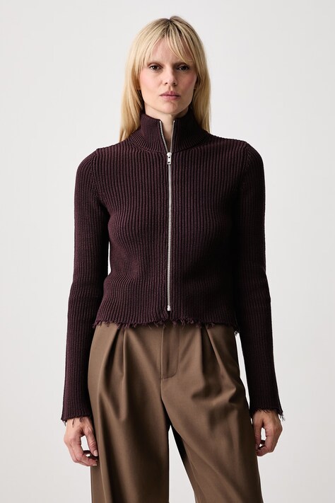 MM6 Maison Margiela sweter rozpinany damski bawełniany brązowy S52AM0309-M13039