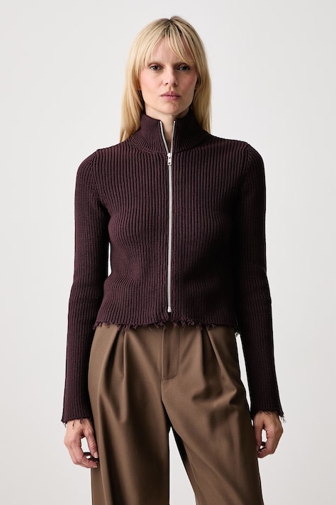 MM6 Maison Margiela sweter rozpinany damski bawełniany brązowy S52AM0309-M13039