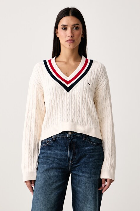 Tommy Jeans Sweter damski bawełniany beżowy DW0DW23550