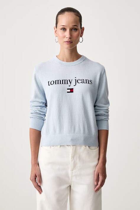 Tommy Jeans Sweter damski z dodatkiem wełny niebieski DW0DW23356