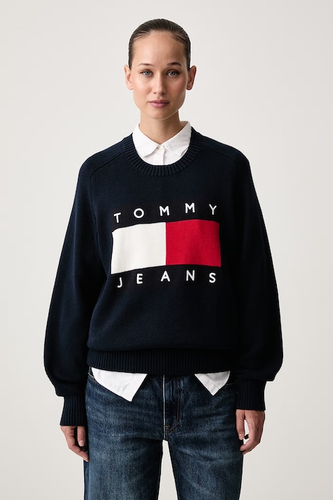 Tommy Jeans Sweter damski z wełną granatowy DW0DW23450