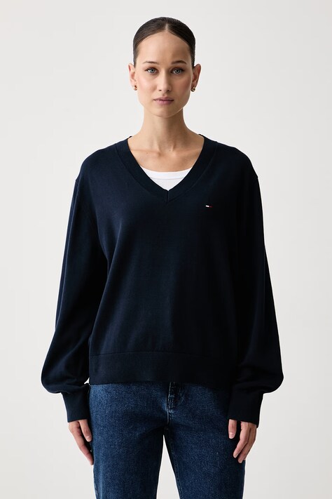 Tommy Jeans Πουλόβερ γυναικείο βαμβακερό σκούρο μπλε DW0DW23362