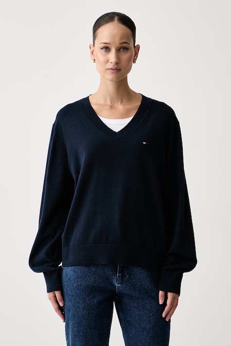 Tommy Jeans Πουλόβερ γυναικείο βαμβακερό σκούρο μπλε DW0DW23362
