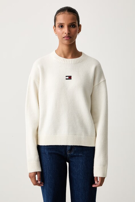 Tommy Jeans sweter damski z dodatkiem wełny beżowy DW0DW23831