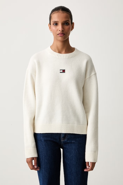 Tommy Jeans sweter damski z dodatkiem wełny beżowy DW0DW23831
