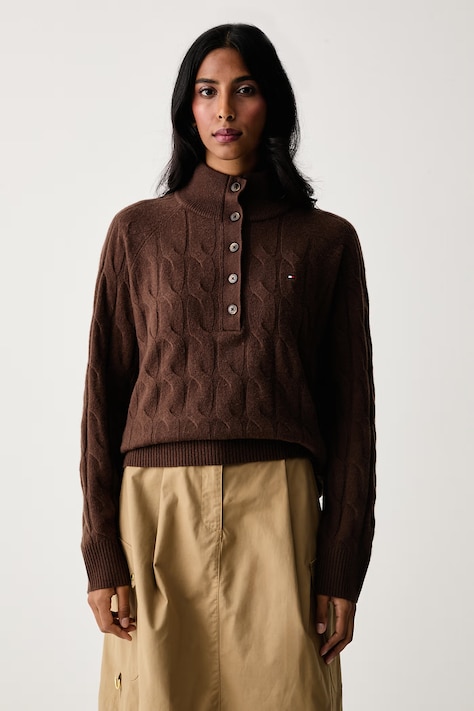 Tommy Hilfiger Maglione da donna in lana marrone WW0WW52189