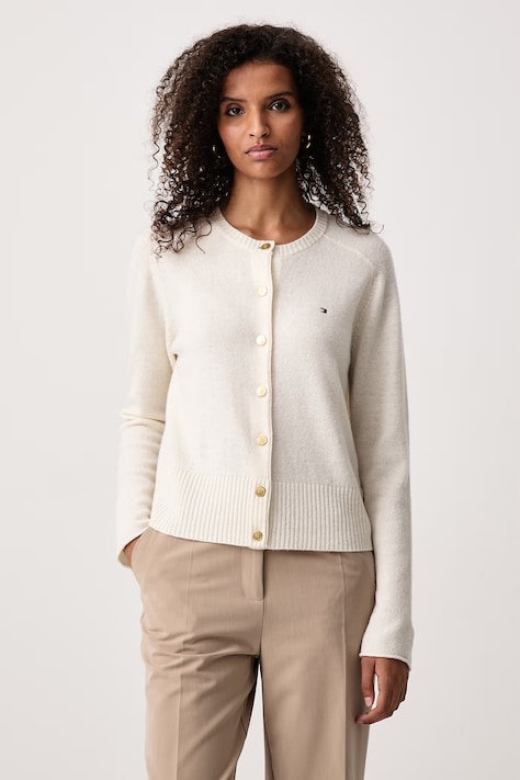 Tommy Hilfiger Kardigan dámský vlněný béžový WW0WW51439