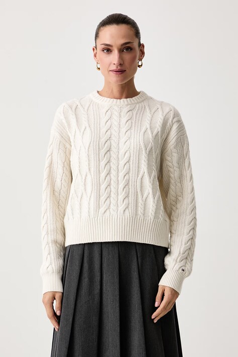 Tommy Hilfiger Pulover za žene s vunom bež WW0WW51396