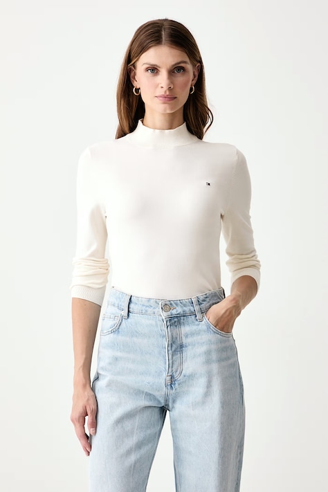 Tommy Hilfiger Półgolf damski z bawełną beżowy WW0WW51383