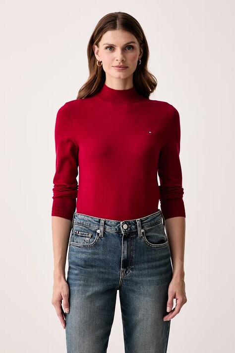 Tommy Hilfiger Półgolf damski z bawełną czerwony WW0WW51383
