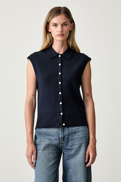Tommy Hilfiger елек дамски с памук тъмносин WW0WW51372