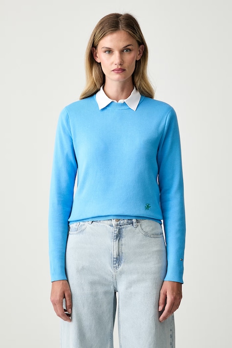 Tommy Hilfiger női pamut pulóver kék WW0WW52298
