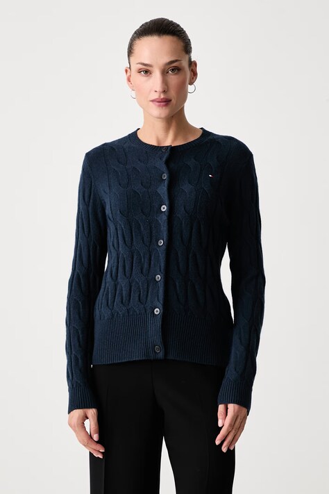 Tommy Hilfiger Kardigán dámsky vlnený tmavomodrý WW0WW52191
