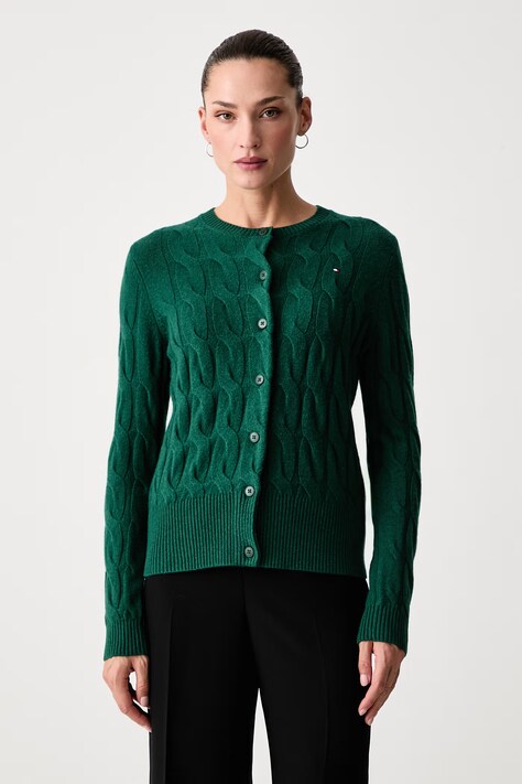 Tommy Hilfiger Kardigán dámsky vlnený zelený WW0WW52191