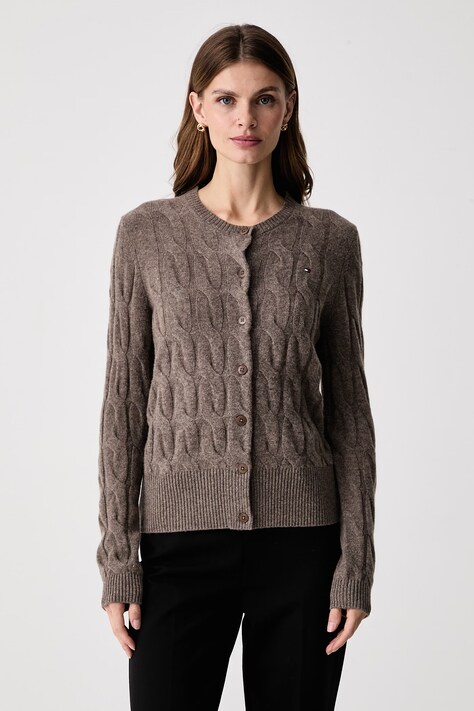 Tommy Hilfiger Kardigan damski wełniany brązowy WW0WW52191