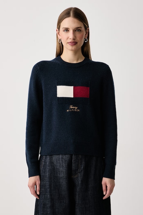 Tommy Hilfiger Pulover ženski z volno mornarsko moder WW0WW51450