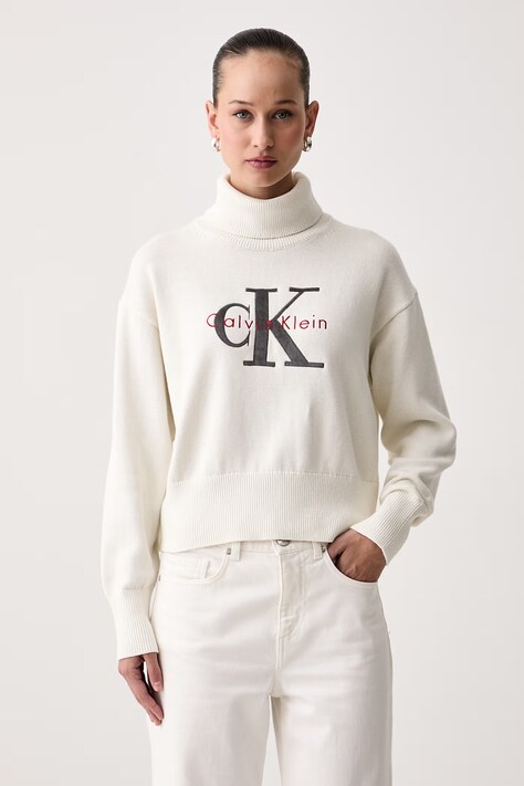 Calvin Klein Jeans Rolák dámský bavlněný bílý LV047H329G