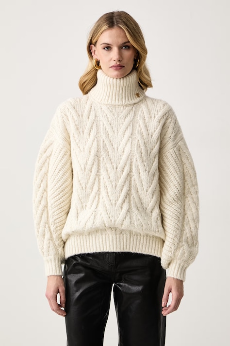 Elisabetta Franchi Sweter damski z wełną alpaki beżowy MK45T67E2