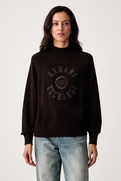 Armani Exchange Pulover ženski bombažen rjav XW002877 AF16552