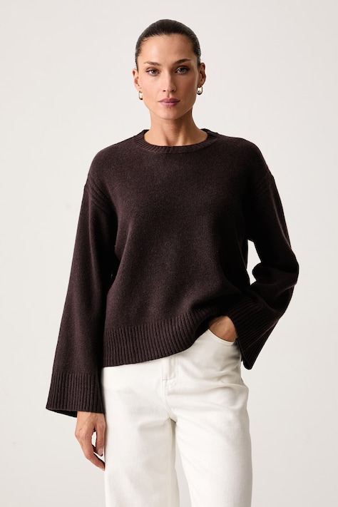 United Colors of Benetton Sweter damski z wełną brązowy 1SJWD10HU