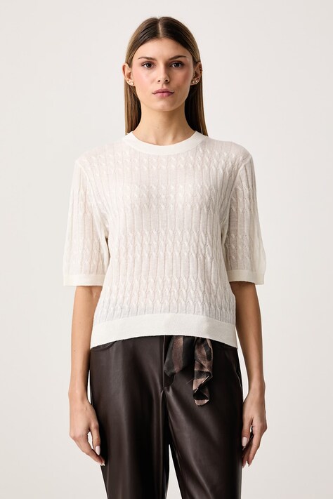 United Colors of Benetton Sweter z krótkim rękawem damski z wełną beżowy 1H02D10HO