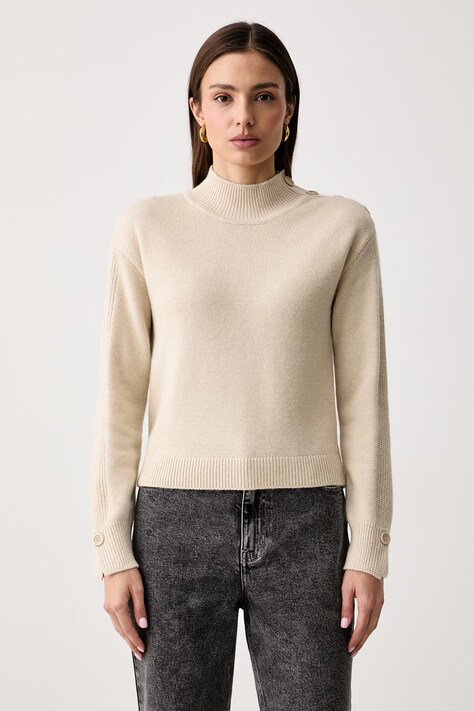 United Colors of Benetton Sweter damski z dodatkiem wełny beżowy 1S9ZE204X
