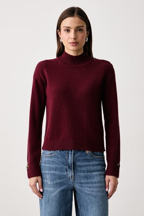 United Colors of Benetton Pulover ženski z dodatkom volne bordo 1S9ZE204X