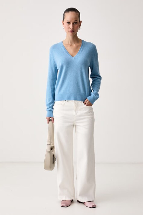 United Colors of Benetton Sweter damski wełniany niebieski 1002D403X